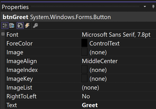 Figure 1.4 – Properties window