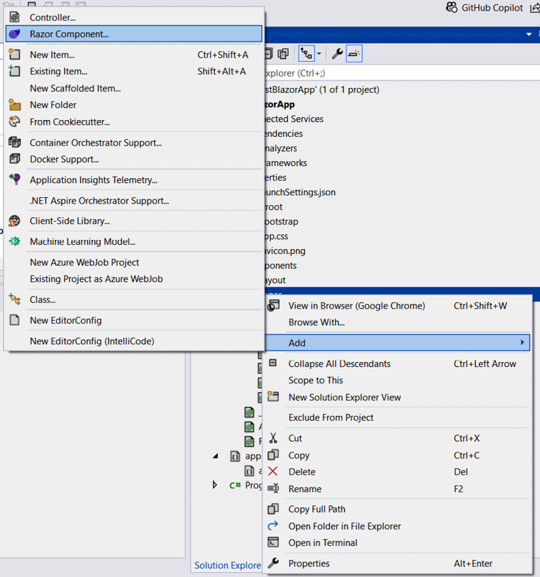 Figure 3.3 – Adding a Razor component to the Pages folder