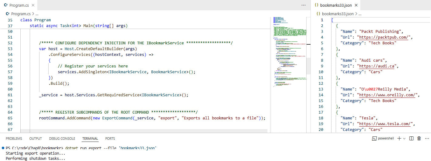 Figure 8.6 – Invoking the export command after refactoring