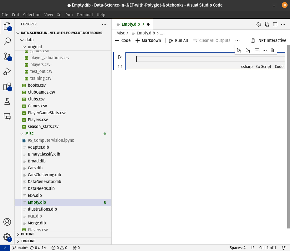 Figure 2.7 – An empty C# code cell