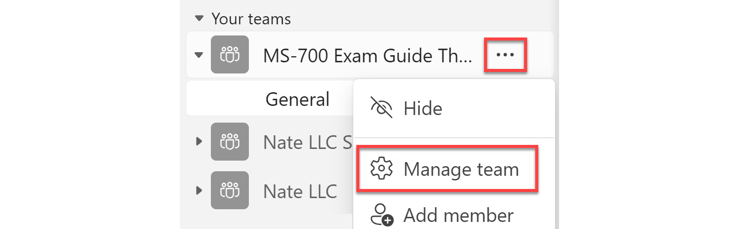 Figure 6.20: Initial steps to manage team settings and permissions