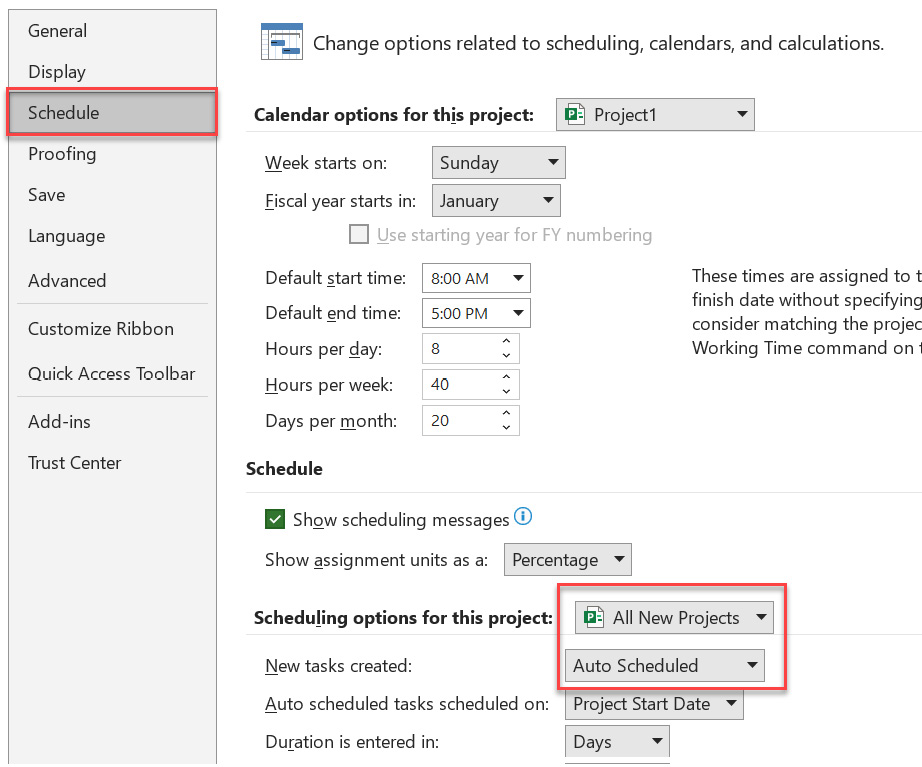 Figure 1.9: Changing the default setting to auto-scheduled