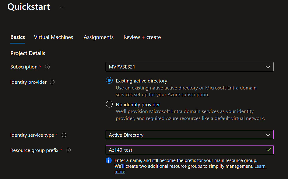 Figure 19.2 – The ﻿Quickstart wizard using an existing Active Directory identity provider