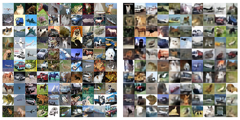 Figure 11.1: CIFAR-10 sample (left), VAE (right)2