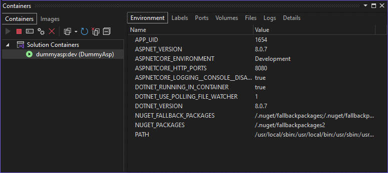 Figure 12.7 – The Containers window