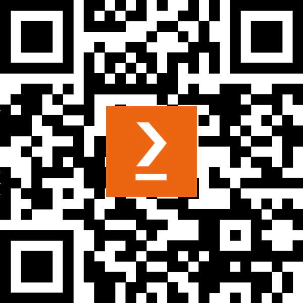 A qr code with an orange square and a white symbol