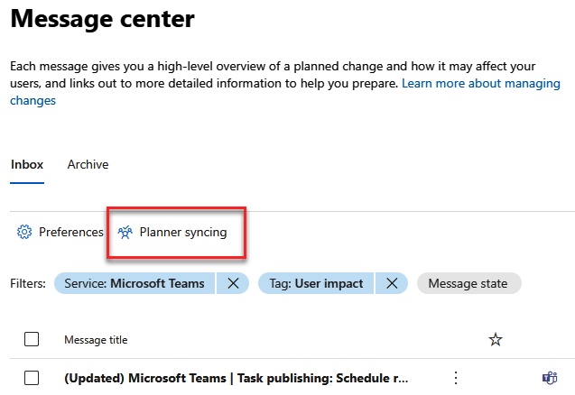 Figure 1.10 – Planner syncing option in Message center