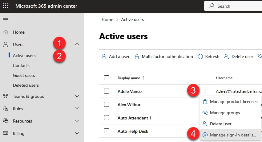 Figure 1.20 – Steps to change the domain for a single user