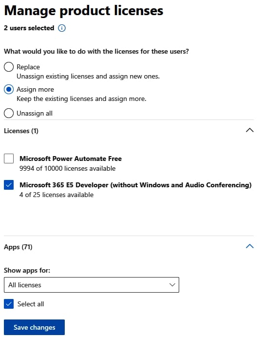 Figure 1.23 – Product licenses being assigned to users