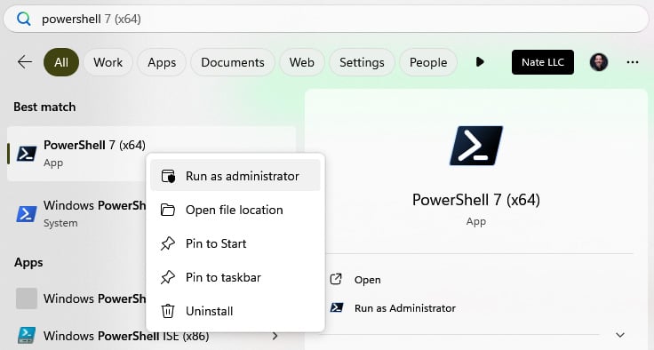 Figure 1.4 – The Run as administrator option appears when right-clicking PowerShell from Start