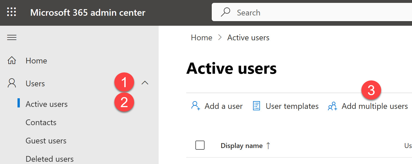 Figure 2.5 – Location of Add multiple users option