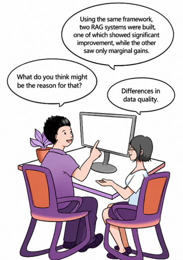 Figure 1.1: Two people sit at a desk discussing RAG systems