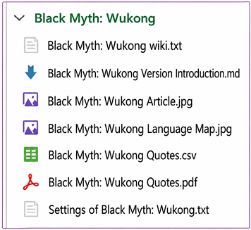 Figure 1.6: A folder named contains files in formats like txt, md, jpg, csv, pdf, and settings.txt