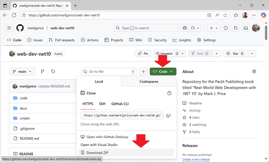 Figure 1.6: Downloading the repository as a ZIP file