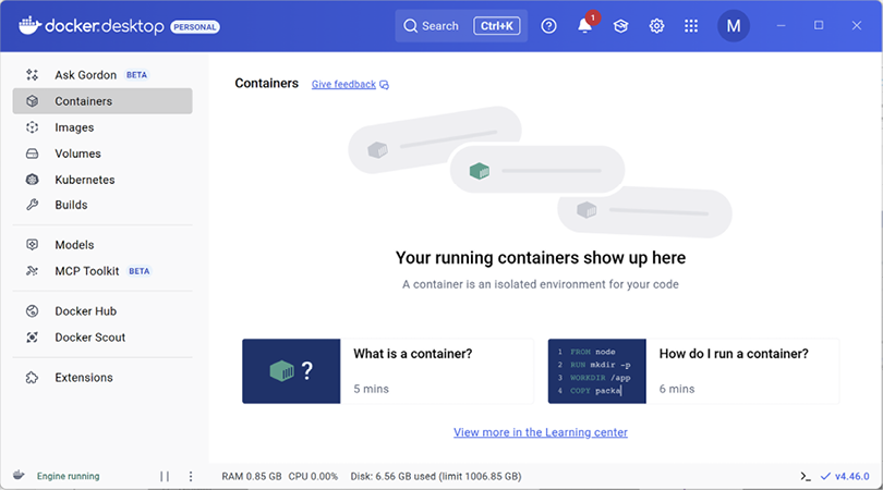 Figure 1.8: Docker Desktop on Windows