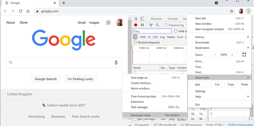 Figure 1.19: Chr﻿ome Developer tools recording network traffic