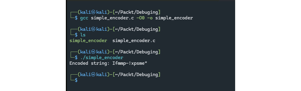 Figure 16.36 – Compiling and executing simple_encoder on the Linux box