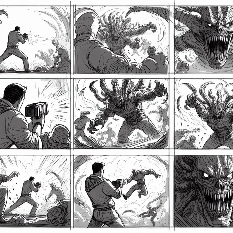 Figure 5.1 – A typical video game storyboard for an in-game boss fight event