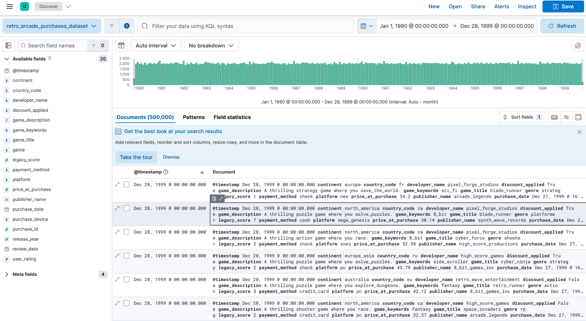 Figure 1.5 – An overview of the imported data view in Discover