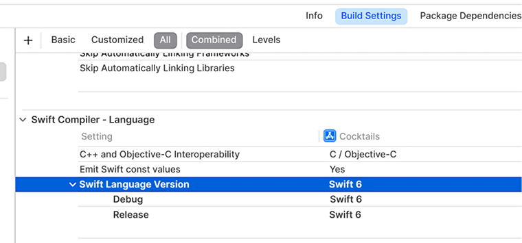 Figure 1.4: Setting the Swift language version to Swift 6
