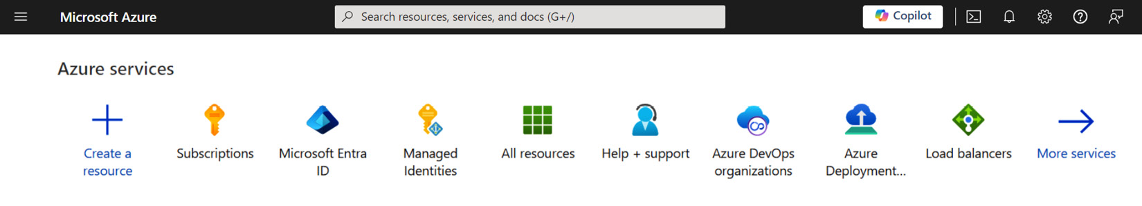 Figure 1.1 – Azure Portal dashboard landing page