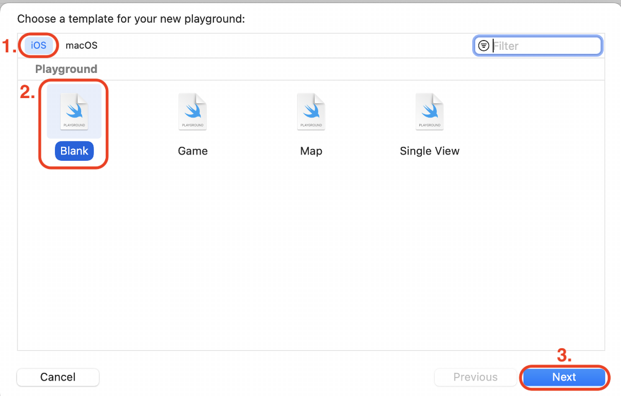 Figure 2.2: Choose a template for your new playground: screen