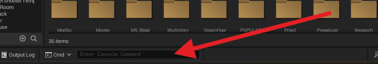 Figure 1.18: Console command location at the bottom of the Editor screen