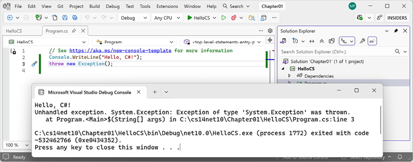 Figure 1.9: Throwing an exception to reveal the hidden Program.<Main>$ method