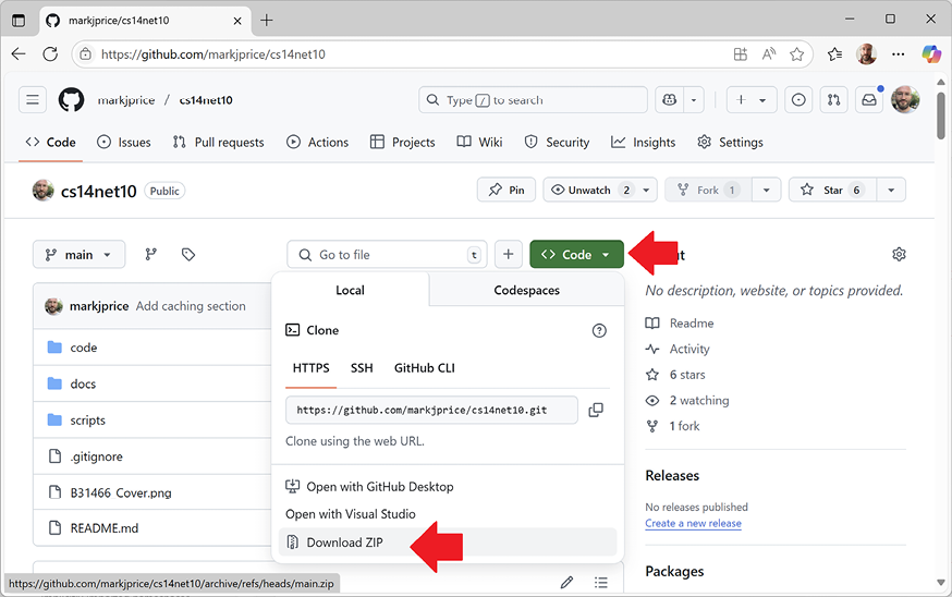 Figure 1.11: Downloading the repository as a ZIP file