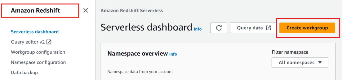 Figure 1.1 – Creating an Amazon Redshift Serverless workgroup