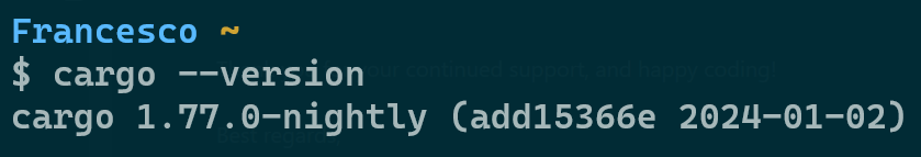 Figure 1.4: Check cargo version on your machine