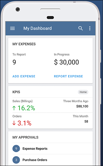 Figure 1.2: Example of the NetSuite Mobile dashboard page