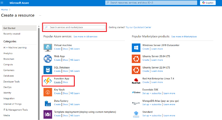  Figure 1.2: Selecting Function App for creation