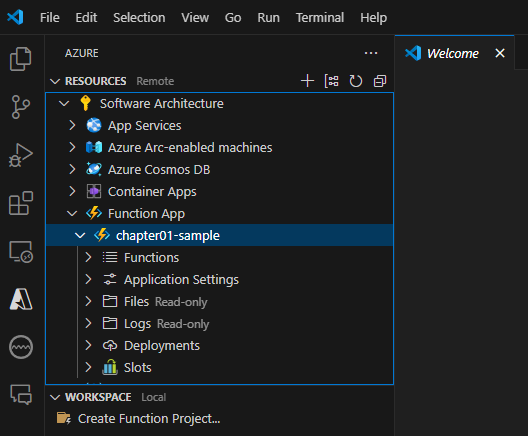 Figure 1.6: VS Code ready to write Azure functions