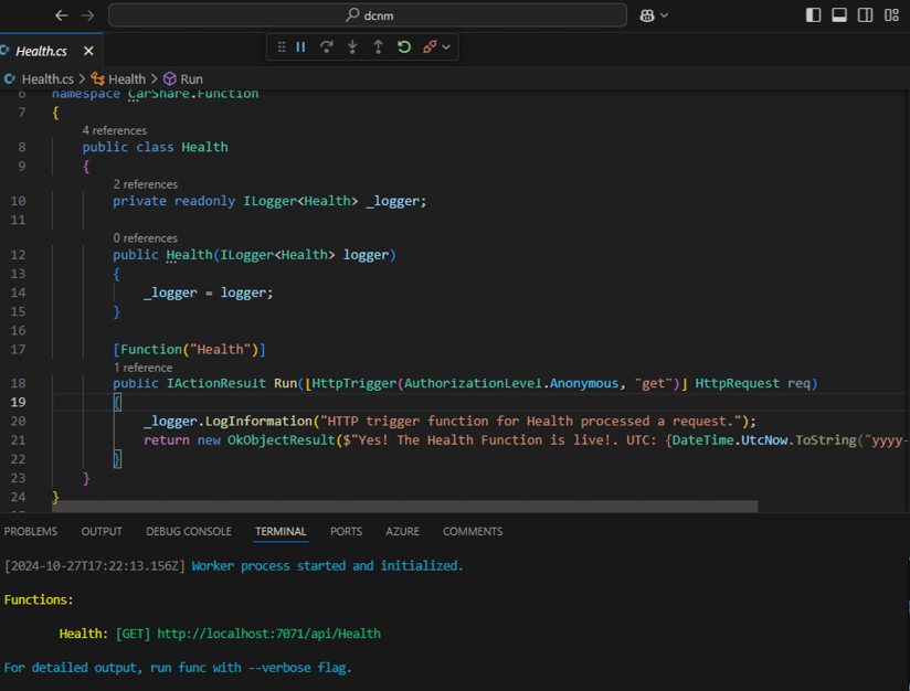 Figure 1.7: Azure Functions running locally