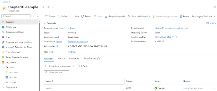 Figure 1.9: Health function available in the function app