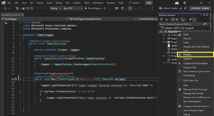 Figure 5.2: Publishing an Azure function project