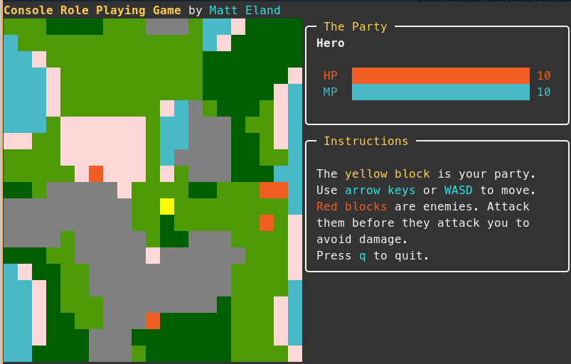 Figure 3.1 - The map screen featuring randomly generated terrain