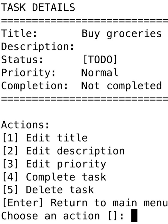 Figure 7.3﻿: Task editing interface in the CLI application