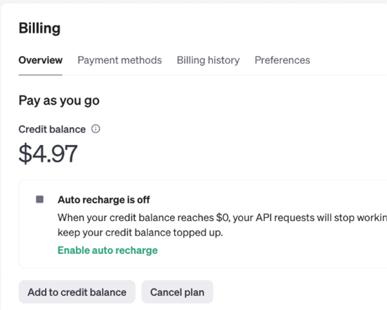 Figure 2.4: Remaining credit balance