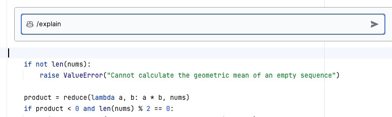 Figure 3.20: Copilot inline chat in PyCharm