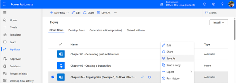 Figure 7.1 – Locating the flow to convert to shared