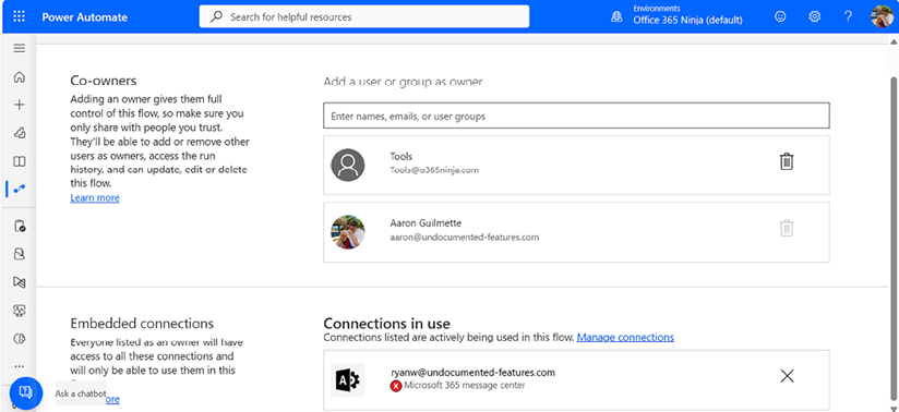 Figure 7.24 – Sharing page showing invalid connectors