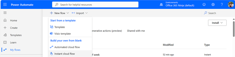 Figure 9.1 – Creating a new instant cloud flow