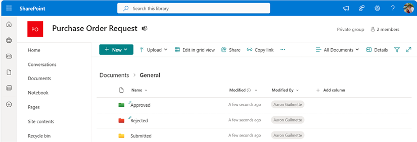 Figure 12.1 – Creating folders in the default document library