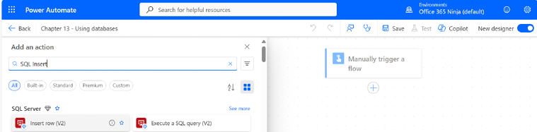Figure 13.13 – Selecting the Insert row (V2) action