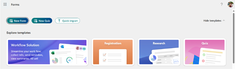 Figure 14.1 – Microsoft Forms splash page