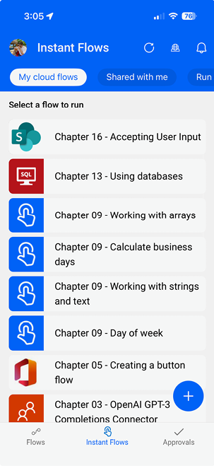 Figure 16.16 – Launching the instant flow
