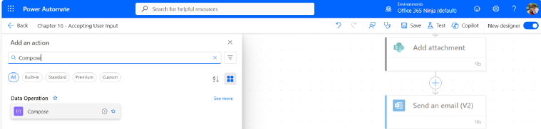 Figure 16.19 – Adding a Compose action