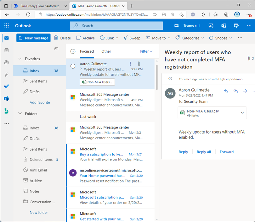 Figure 17.29 – Reviewing the email message with the attached report